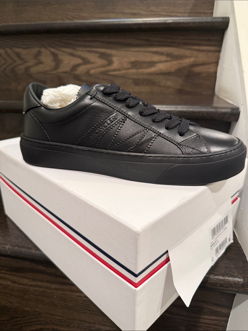 Moncler Women’s Black Leather Low-Top Sneakers, size 39